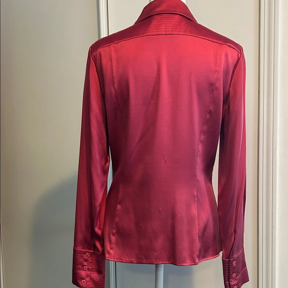 St. John Vibrant Raspberry Red Silk Tailored Blouse - Picture 3 of 9